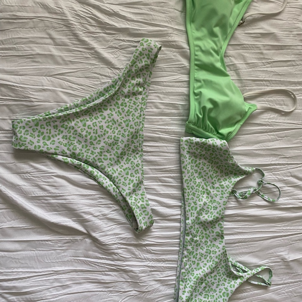 Green and white bikini